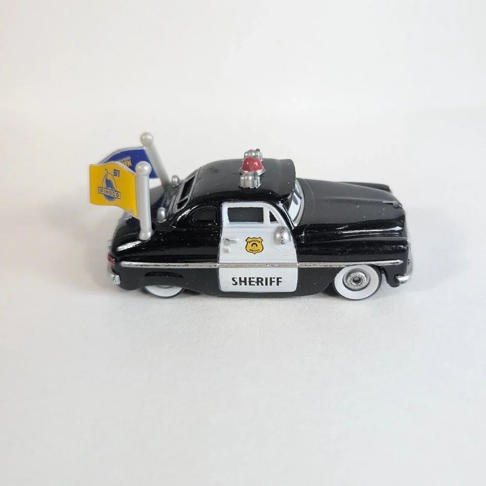 Disney Pixar Cars Sheriff Diecast Police Car with Dinoco & 95 Flags Mattel Rare